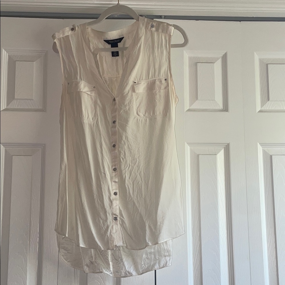White House Black Market Cream Sleeveless Blouse